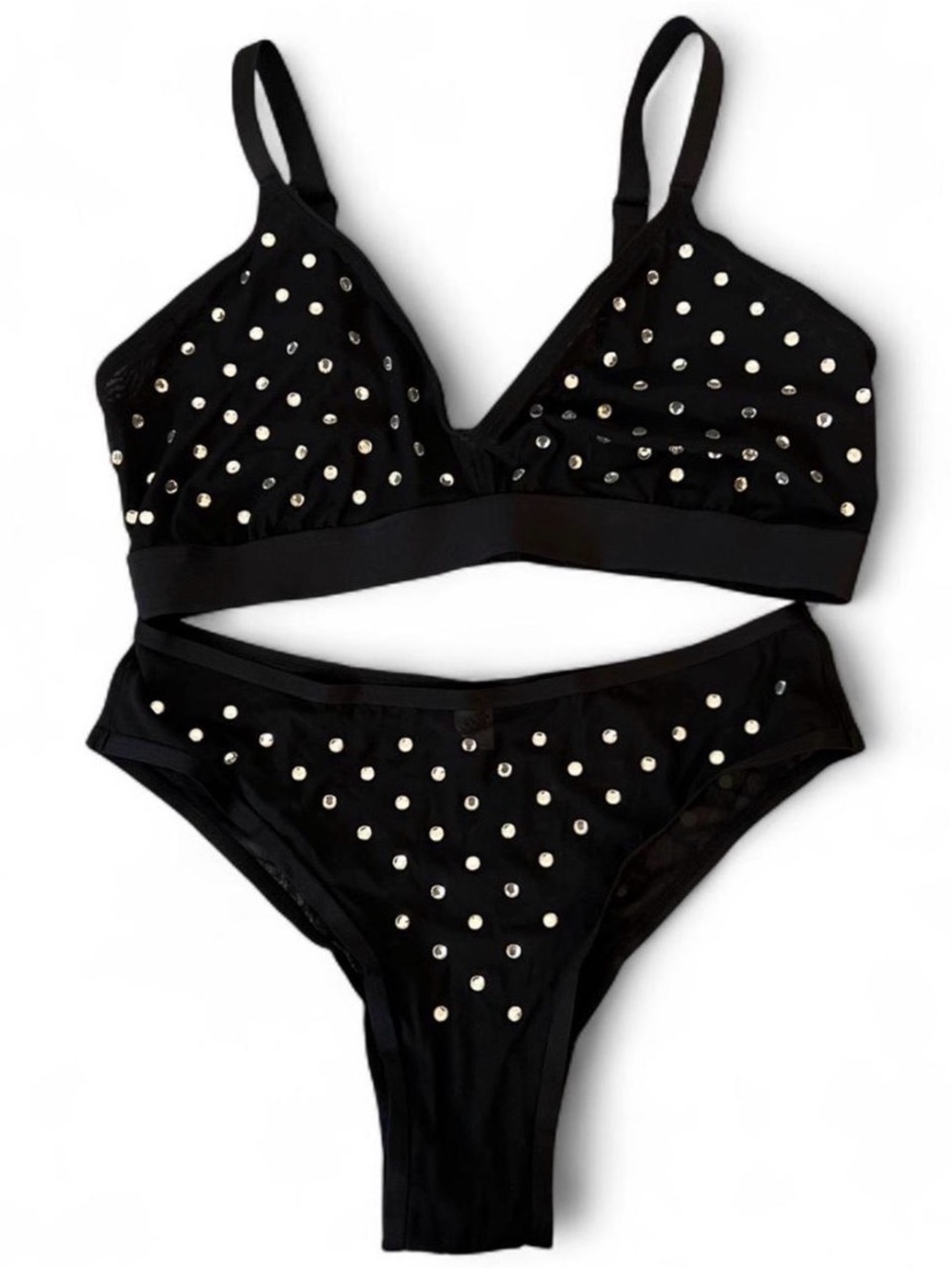 NWOT Black Studded Bralette & Bikini Brief Set - Women Intimates